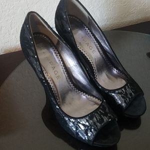 Black Lace + Sequin Pumps